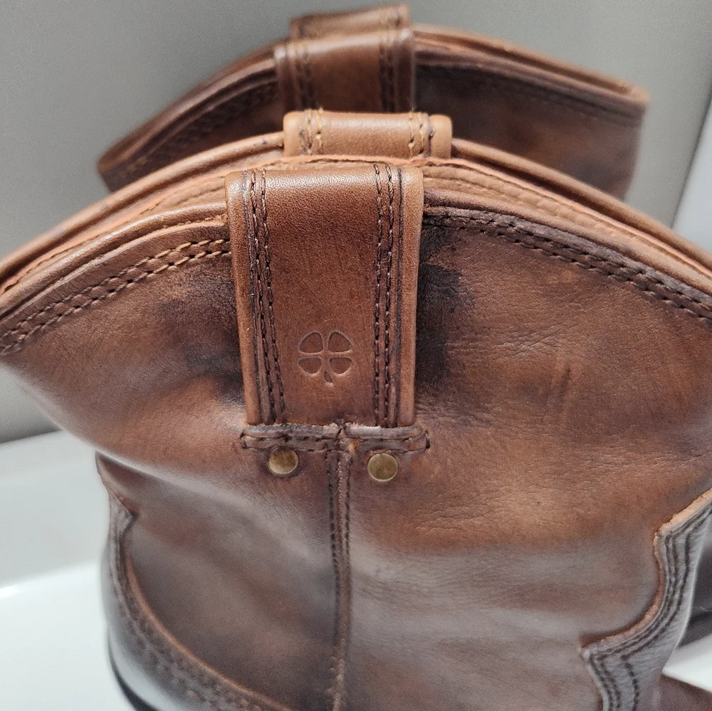 NWT Lucky Brand Elena Genuine Leather Pull On Heeled Ankle Cowgirl Boots, 7M - Picture 6 of 14